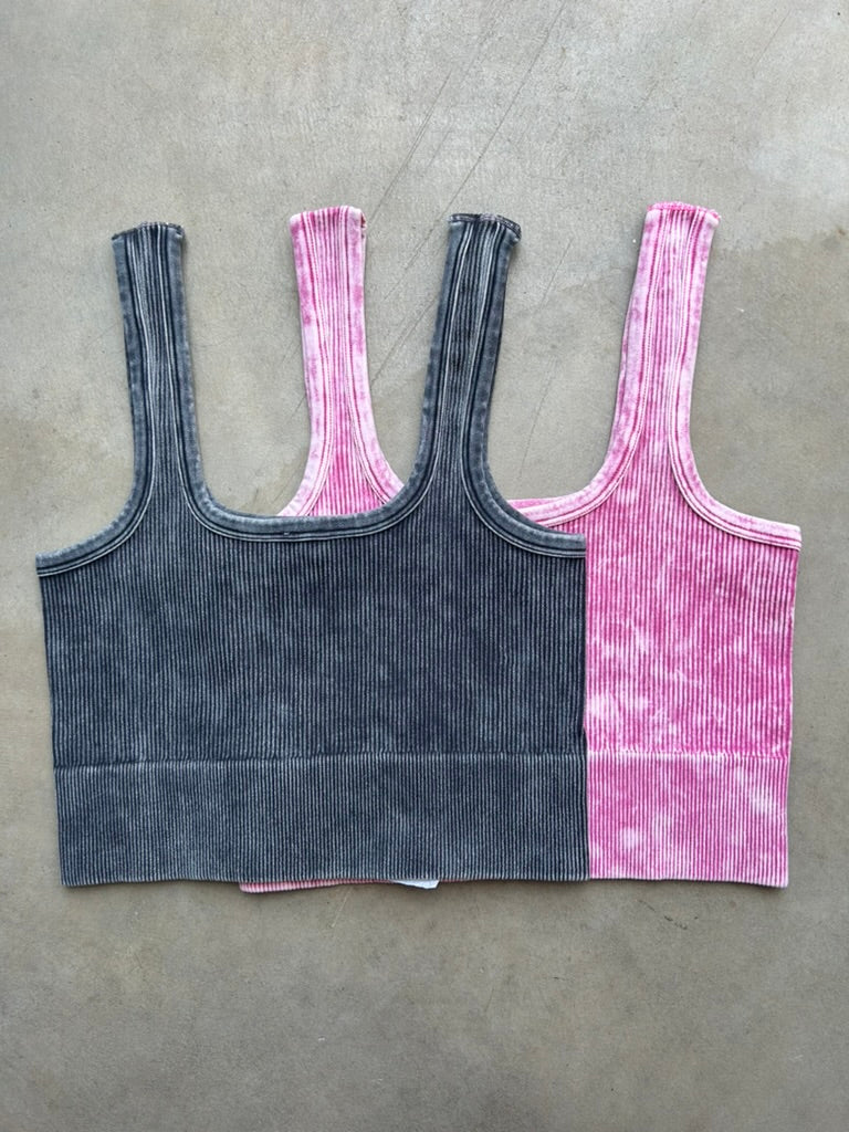Washed Ribbed Square Neck Tank