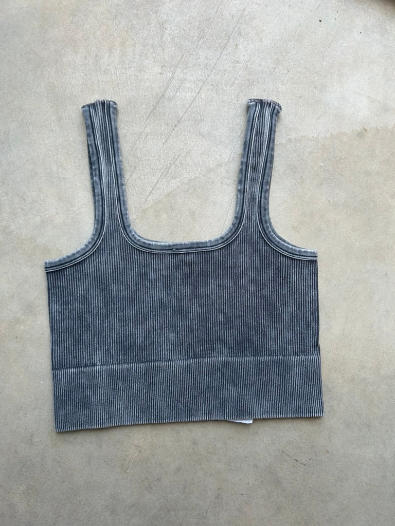 Washed Ribbed Square Neck Tank